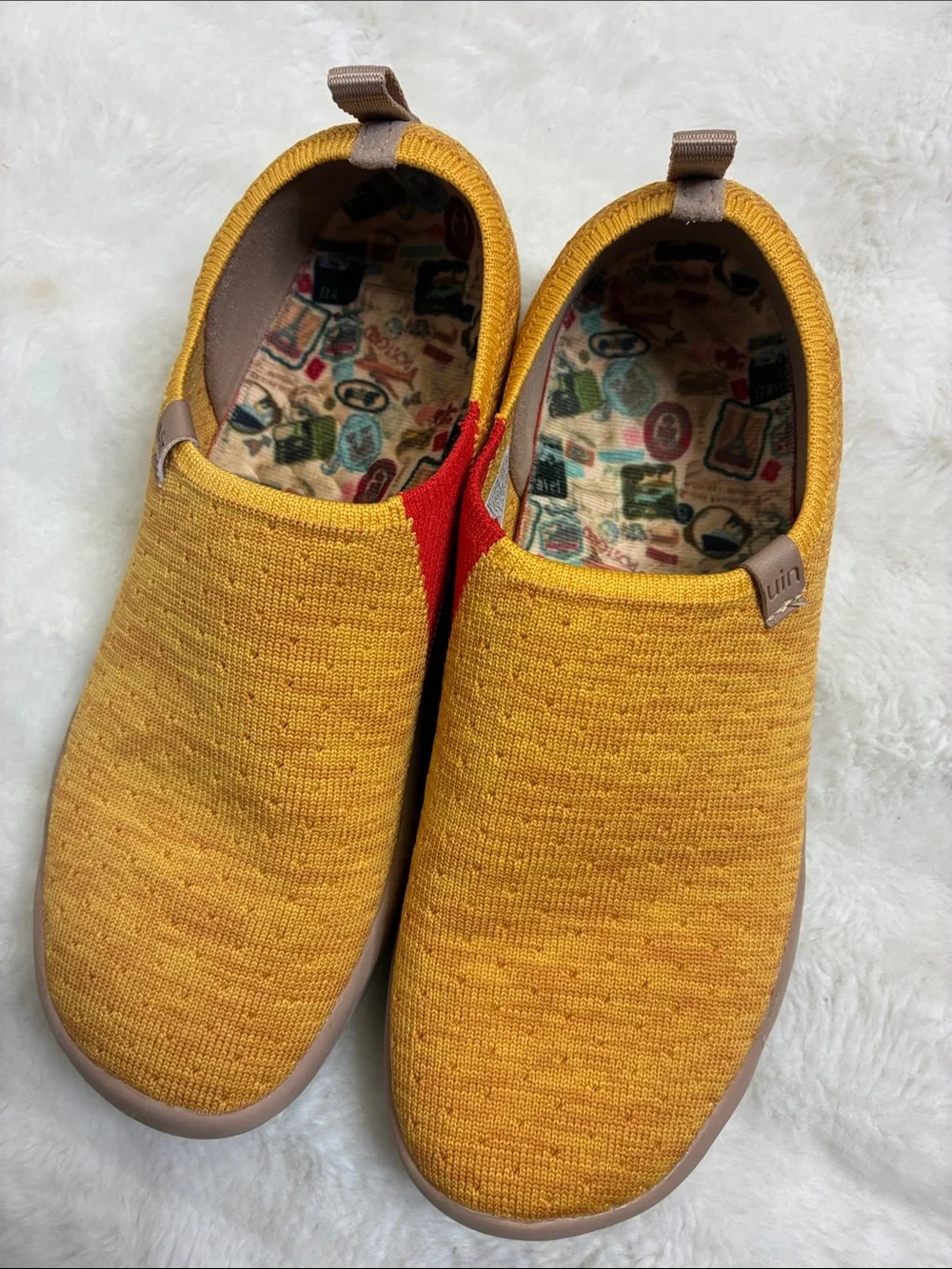 Womans Slip-On Knit Shoes in Mustard Yellow
